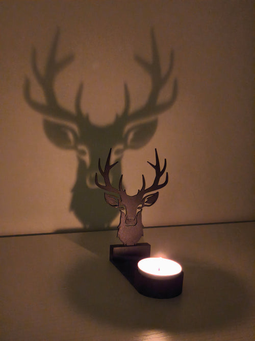 Asil Geyik Başı Tasarımlı Gölgeli Mumluk | İskandinav & Rustik Dekor