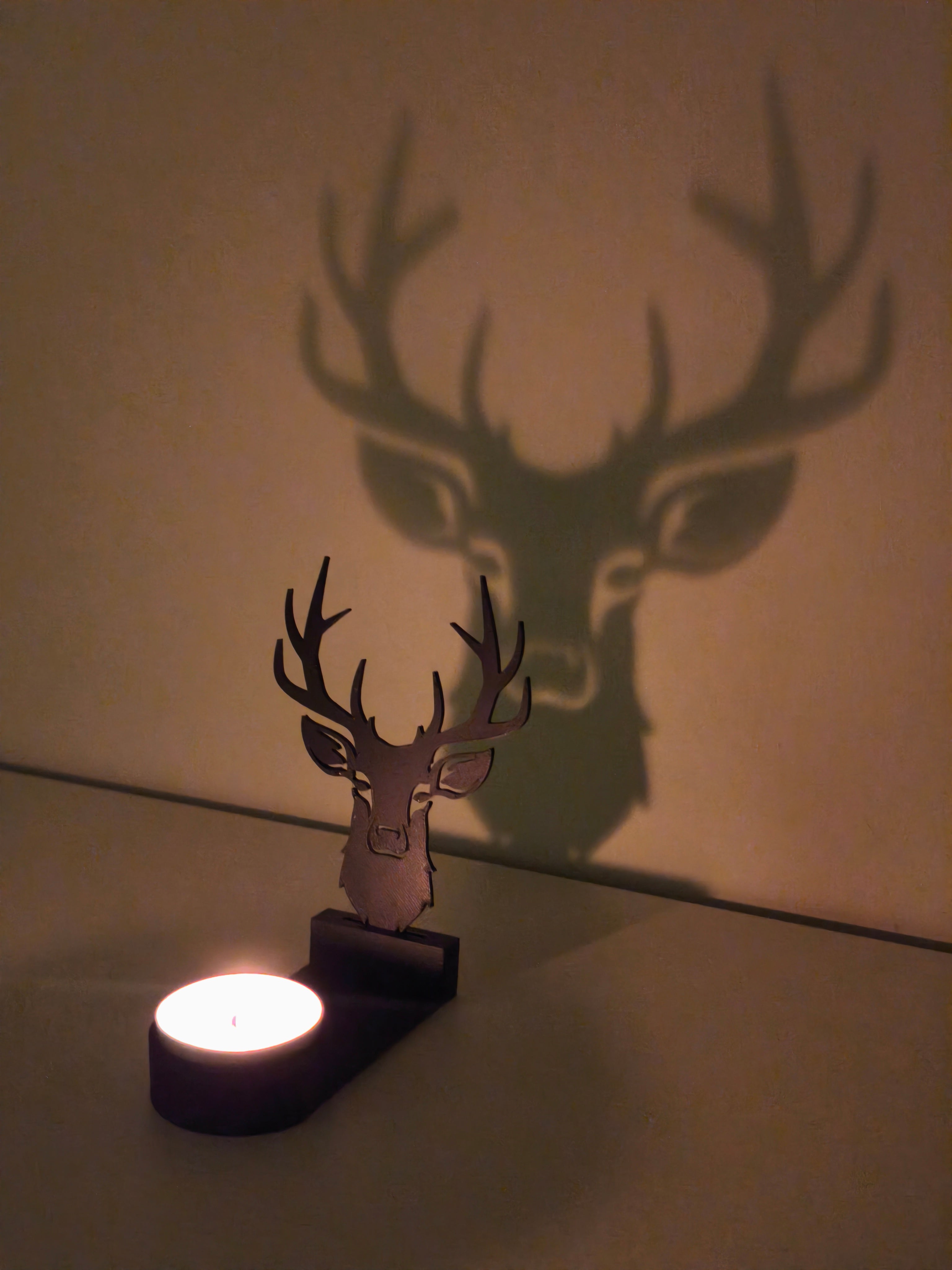 Asil Geyik Başı Tasarımlı Gölgeli Mumluk | İskandinav & Rustik Dekor